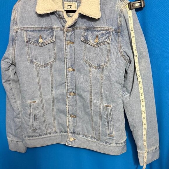WARM HEAVY FASHION BLUE JEAN DENIM JACKET WITH SHERPA & FURRY FUZZY TYPE LINING - Picture 14 of 16